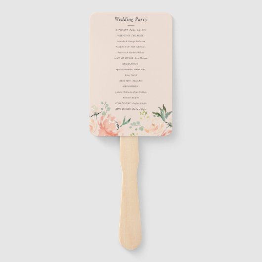 Soft White Pumpkin Blush Floral Wedding Programme Handwaaier (Achterkant)
