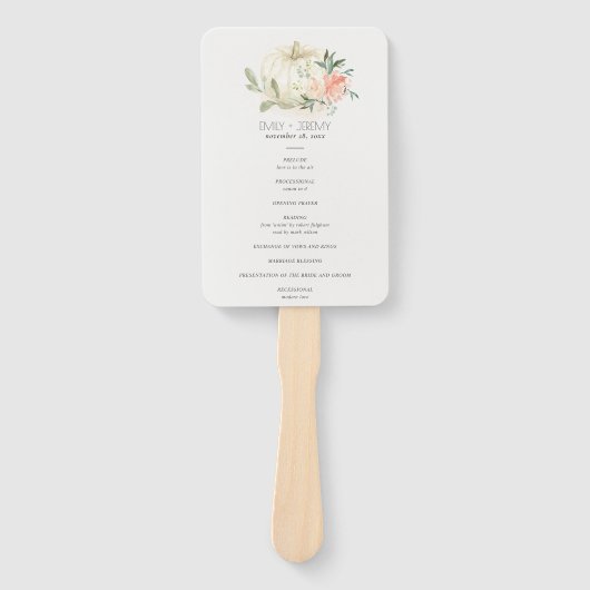 Soft White Pumpkin Blush Floral Wedding Programme Handwaaier (Voorkant)