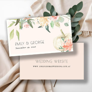 Soft White Pumpkin Blush Floral Wedding Website Visitekaartje