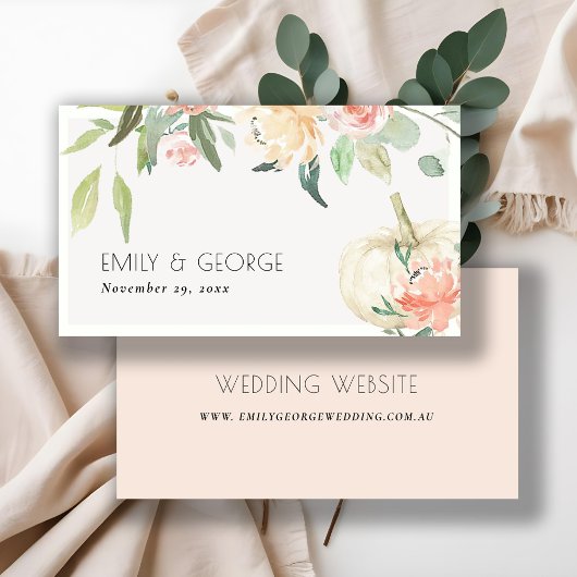Soft White Pumpkin Blush Floral Wedding Website Visitekaartje