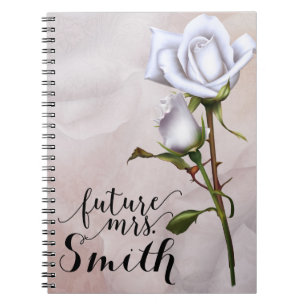 Soft White Roses Elegant Shabby Chic Future Mrs. Notitieboek