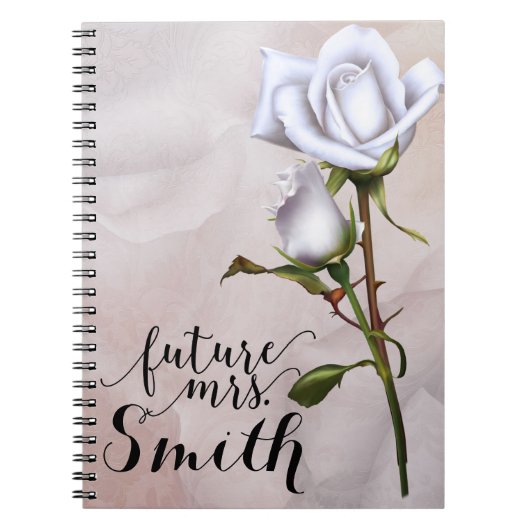 Soft White Roses Elegant Shabby Chic Future Mrs. Notitieboek (Voorkant)