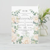 Soft White Roses Waterverf Elegante bruiloft Kaart (Staand voorkant)