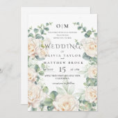 Soft White Roses Waterverf Elegante bruiloft Kaart (Voorkant / Achterkant)