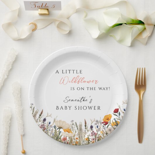 Soft White Wildflower Bloom Baby Shower Papieren Bordje (Huwelijk)
