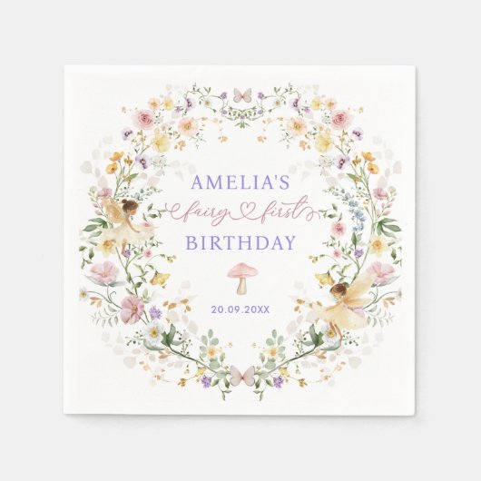 Soft Wildflower Fairy Eerste 1e verjaardagsfeest Servet (Voorkant)