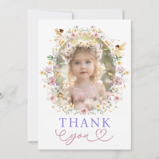 Soft Wildflower Fairy Garden Verjaardagsfeest Foto Bedankkaart (Voorkant)