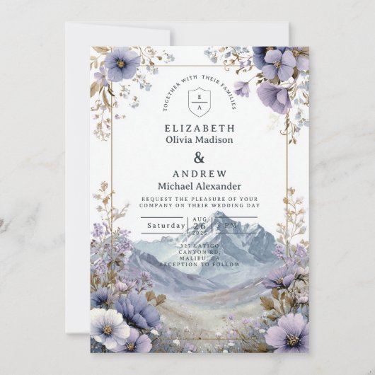 Soft Wildflower Mountain Wedding Kaart (Voorkant)