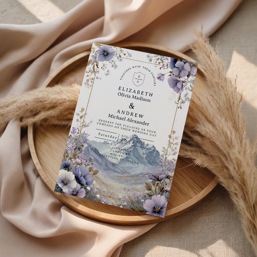 Soft Wildflower Mountain Wedding Kaart