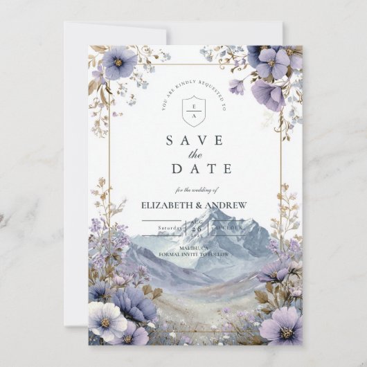 Soft Wildflower Mountain Wedding Save The Date (Voorkant)