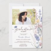 Soft Wildflowers Waterverf 4-foto Afstuderen Kaart (Voorkant)