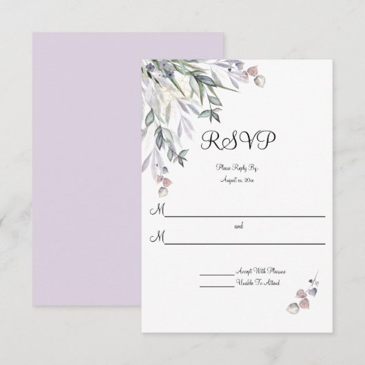 Soft Willows Lila, Scottish Heather, Wedding RSVP Kaartje (Voorkant / Achterkant)