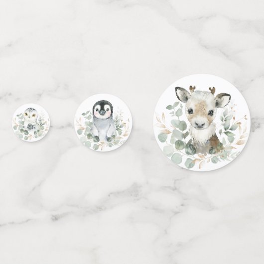 Soft Winter Arctic Animals Greenery Gold Wreate Confetti (Voorkanten)
