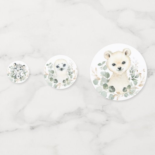 Soft Winter Arctic Animals Greenery Gold Wreate Confetti (Achterkanten)
