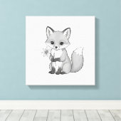 Soft Woodland Fox Holding a Flower Canvas Afdruk (Insitu (Houten vloer))
