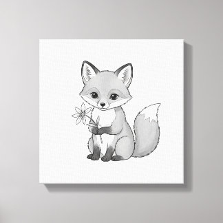 Soft Woodland Fox Holding a Flower Canvas Afdruk