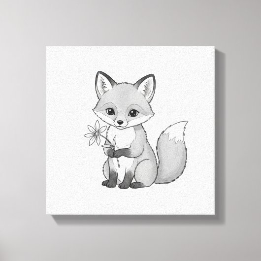 Soft Woodland Fox Holding a Flower Canvas Afdruk (Voorkant)