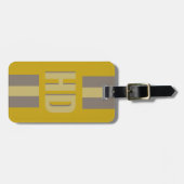 Soft yellow & Black striped Shadow Monogram retro Bagagelabel (Voorkant horizontaal)