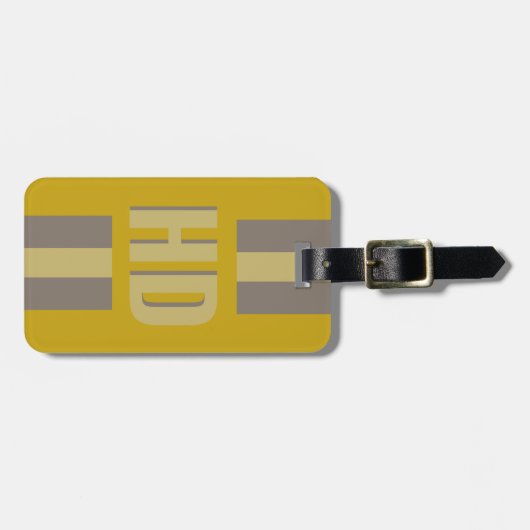 Soft yellow & Black striped Shadow Monogram retro Bagagelabel (Voorkant horizontaal)