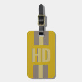 Soft yellow & Black striped Shadow Monogram retro Bagagelabel (Voorkant verticaal)