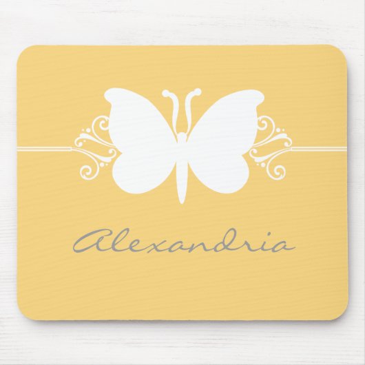 Soft Yellow Butterfly Swirls Mousepad Muismat (Voorkant)