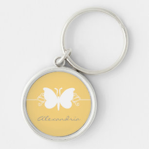 Soft Yellow Butterfly Swirls Premium Sleutelhanger