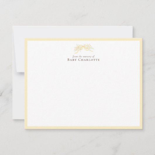 Soft Yellow Floral Bow Nursery Note Card  Notitiekaartje (Voorkant)