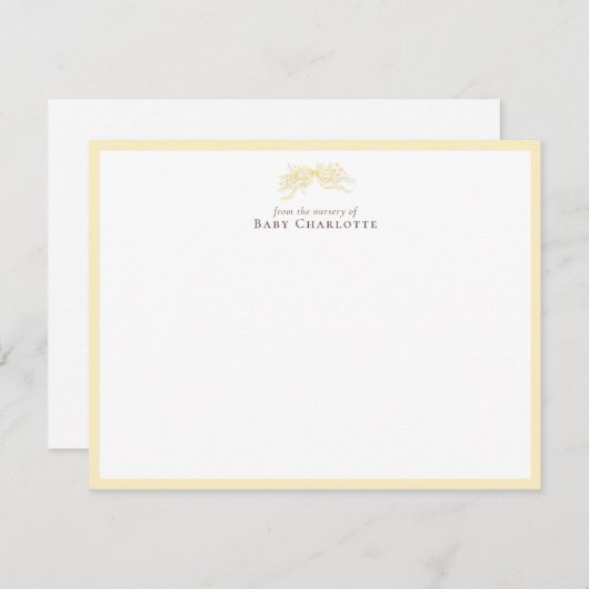Soft Yellow Floral Bow Nursery Note Card Notitiekaartje (Voorkant / Achterkant)