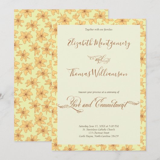 Soft Yellow Floral Commitment Ceremony Kaart (Voorkant / Achterkant)