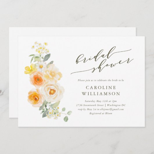 Soft Yellow Floral Waterverf Script Vrijgezellenfe Kaart (Voorkant / Achterkant)