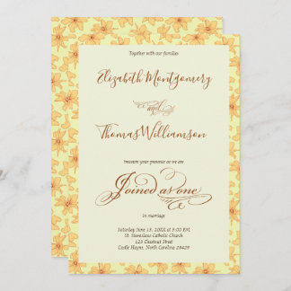 Soft Yellow Hand Drawn Floral Wedding Invitation Kaart