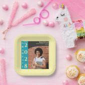 Soft Yellow Photo Modern Graduation Cap Party Papieren Bordje (Feest)