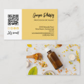 Soft Yellow QR Code Photo Socialmedia Brush Script Visitekaartje (Voorkant / Achterkant)