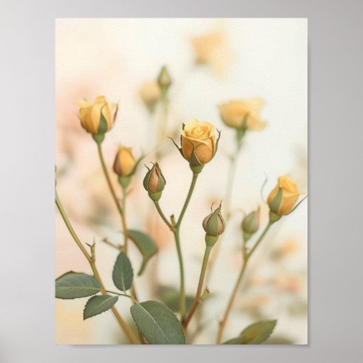  Soft Yellow Rose Buds Floral Design Poster (Voorkant)