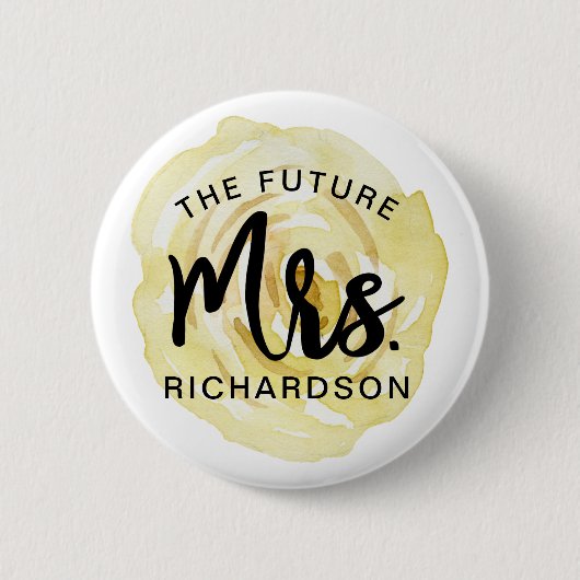 Soft Yellow The Future Mrs Waterverf Floral Pin Ronde Button 5,7 Cm (Voorkant)