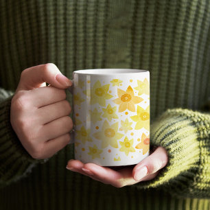 Soft Yellow Waterverf Daffodil & Stip Patroon Grote Koffiekop