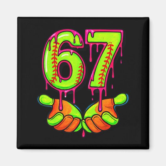 Softbal 67 Zes Zeven Grappige Gen Alpha Meme Drip Magneet (Voorkant)
