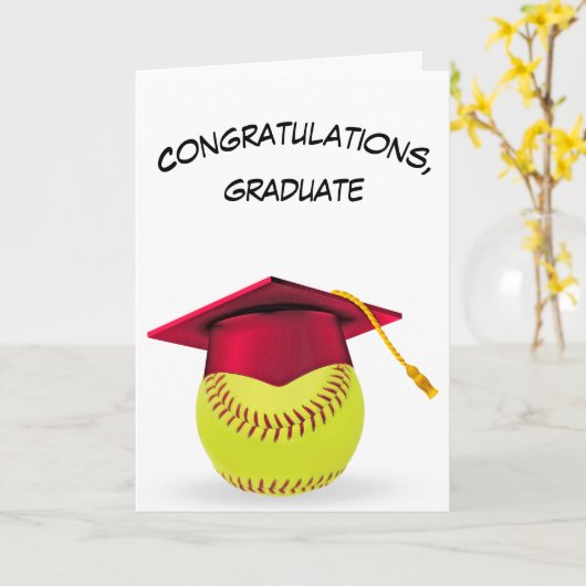 Softbal Afstuderen met rood Pet Kaart (Gele Bloem)