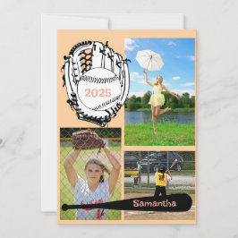 Softbal/Baseball 3 Foto Collage Peach Aankondiging