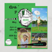 Softbal/ Baseball 3 Foto Groen Afstuderen Kaart (Voorkant / Achterkant)