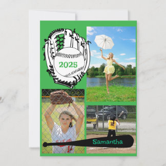 Softbal/ Baseball 3 Foto Groen Afstuderen Kaart