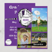 Softbal/ Baseball 3 Foto Paarse Afstuderen Kaart (Voorkant / Achterkant)