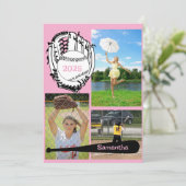 Softbal/ Baseball 3 Foto Roze Afstuderen Kaart (Staand voorkant)