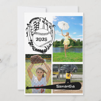 Softbal/ Baseball 3 Foto Wit Afstuderen Kaart