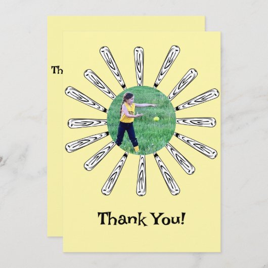 Softbal Bat Bloem Bedankkaart (Voorkant / Achterkant)