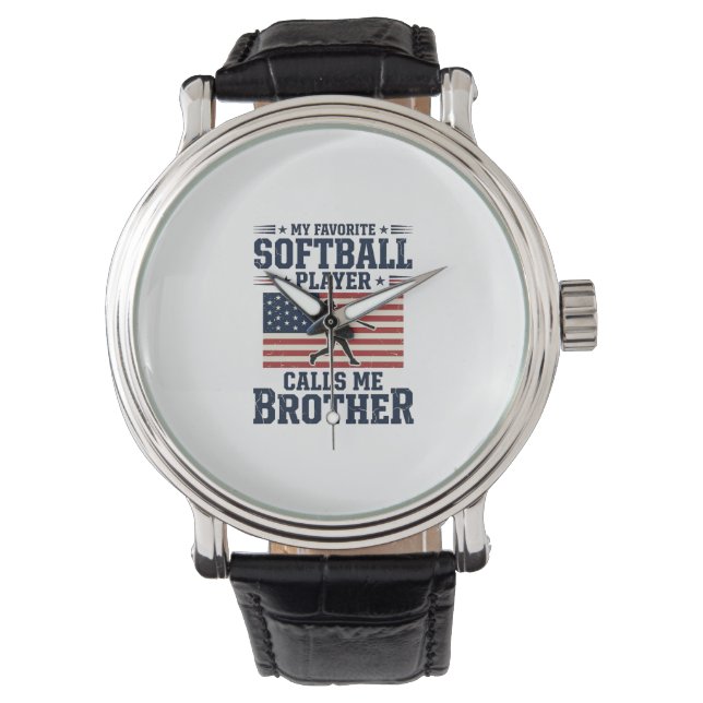 Softbal Broeder Patriottische Vintage Gravure Shir Horloge (Voorkant)