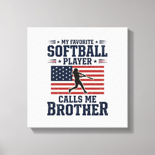Softbal Broer Patriottisch Vintage Gravure Shirt Canvas Afdruk