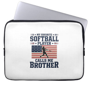 Softbal Broer Patriottisch Vintage Gravure Shirt Laptop Sleeve