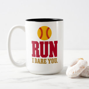 Softbal Catcher Run I Dare You Rommelpraat Tweekleurige Koffiemok