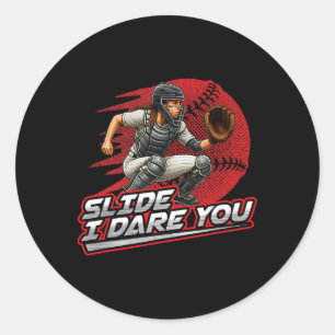 Softbal Catcher Slide Ik daag je uit Sterk Meisje Ronde Sticker